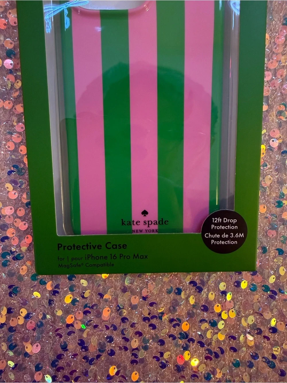 kate spade iPhone 16 Pro Max Protective Case - Pink/Green Vertical Stripes - NWT